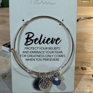 Believe Charm Bangle Bracelet in Silver with Sodalite Charms